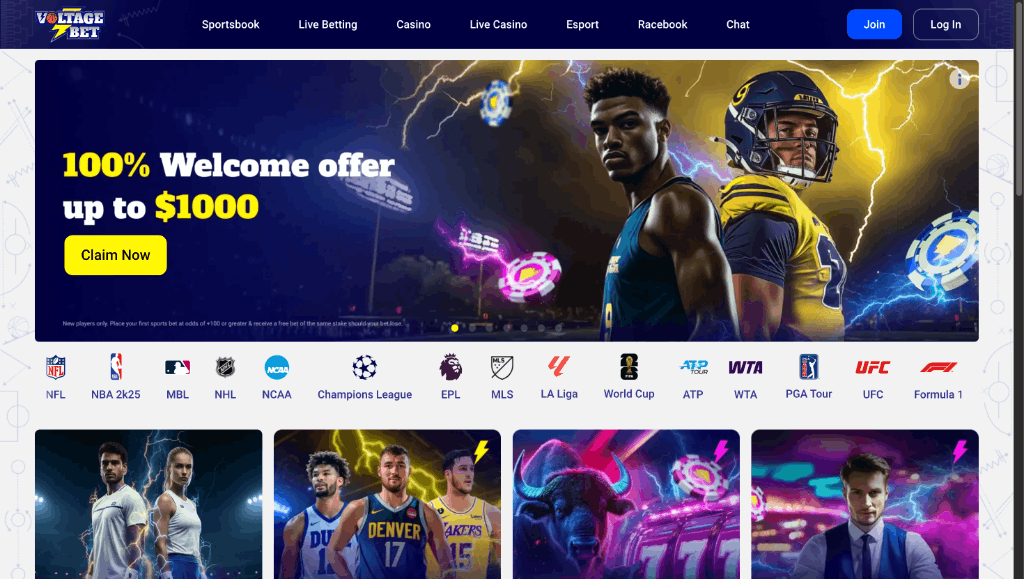 Online casino homepage - Voltage Bet